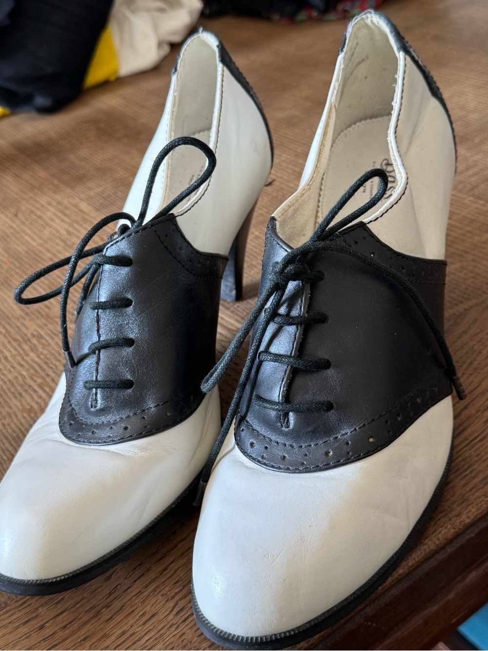 G.H. Bass & Co. Two-Tone Black and White Lace-Up Heels